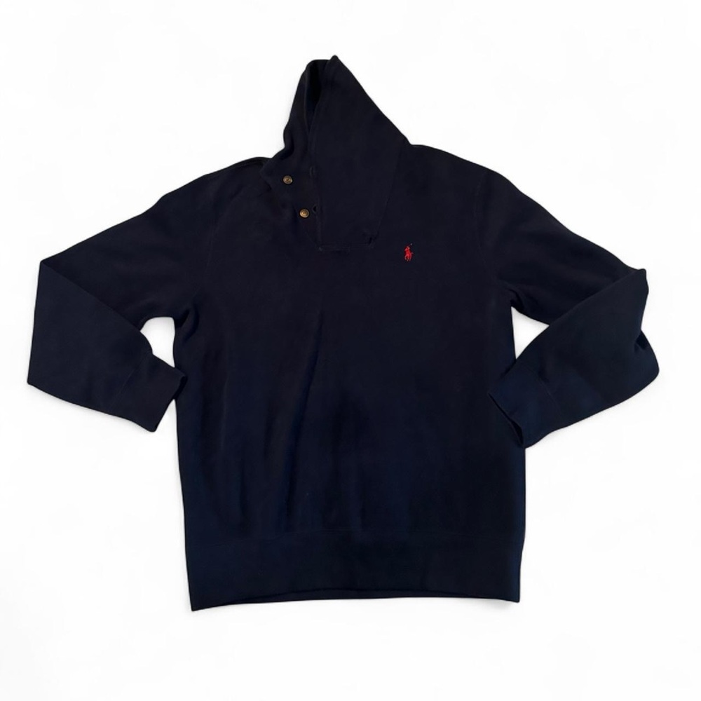 Polo Ralph Lauren Men’s Navy Blue Shawl Collar Quarter Button Up‎ Sweater Large